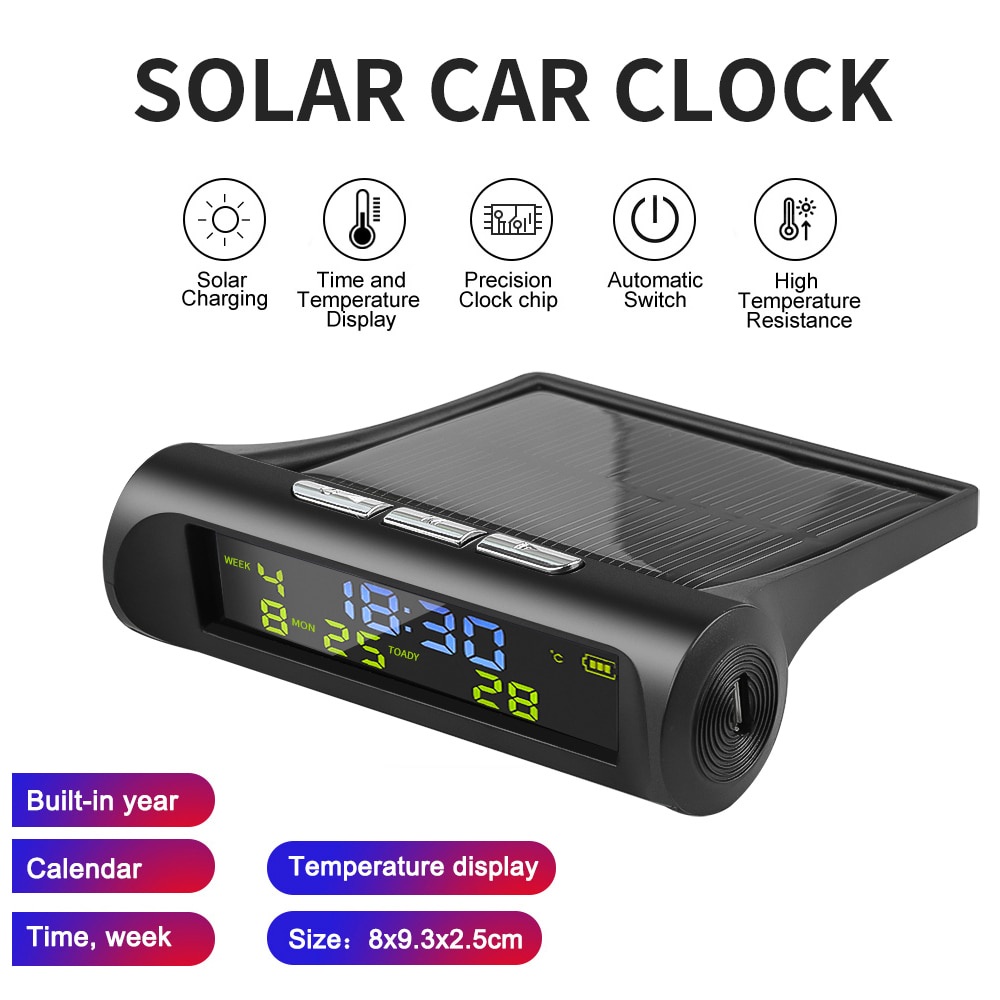 Relógio Digital De Carro Solar Com LCD Data De Tempo In-Mostrador De Temperatura Para Decoração De Parte Pessoal Ao Ar Livre Acessórios
