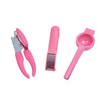 Kit abridor de lata espremedor de alho e limão rosa – Oikos