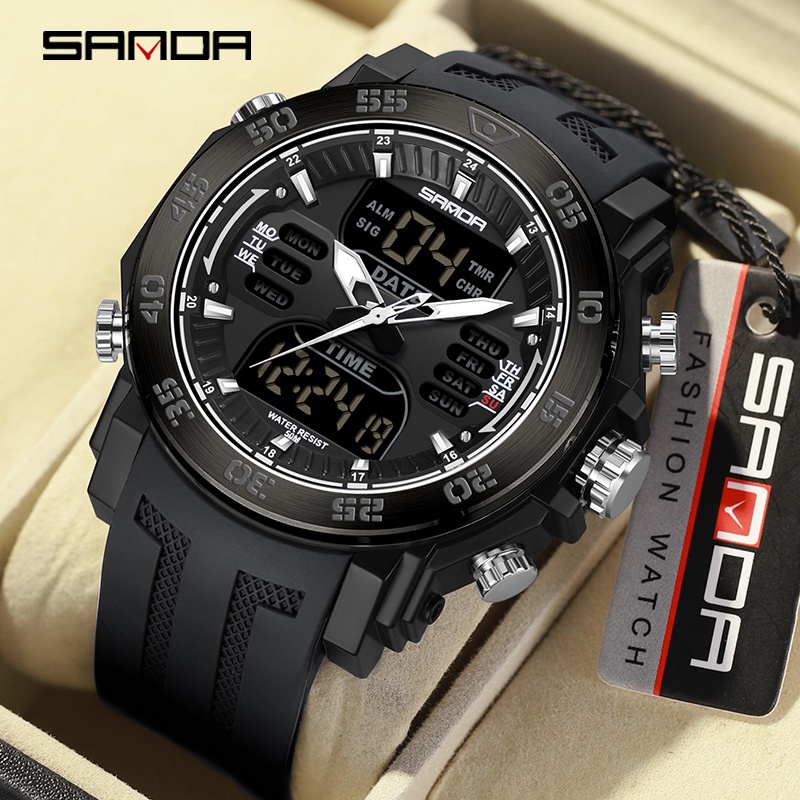 SANDA Sports Relógio Digital Multifuncional À Prova D'água Duplo Moda Casual De Luxo SD6029-7
