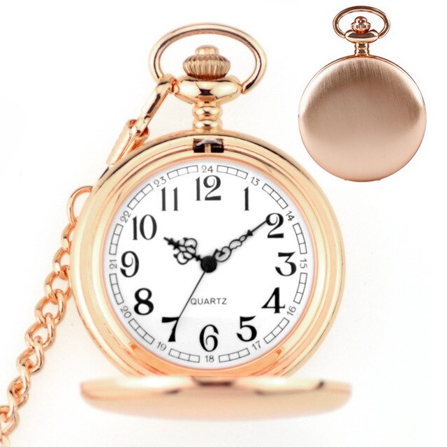 Relógio de Bolso com Corrente Antigo Vintage Rose Gold Liso Elegante Clássico Colecionador Presente