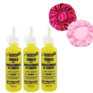 Kit 3 Tônico Gota Dourada & 1 touca de cetim Fortalecimento Anti queda Previne Oleosidade