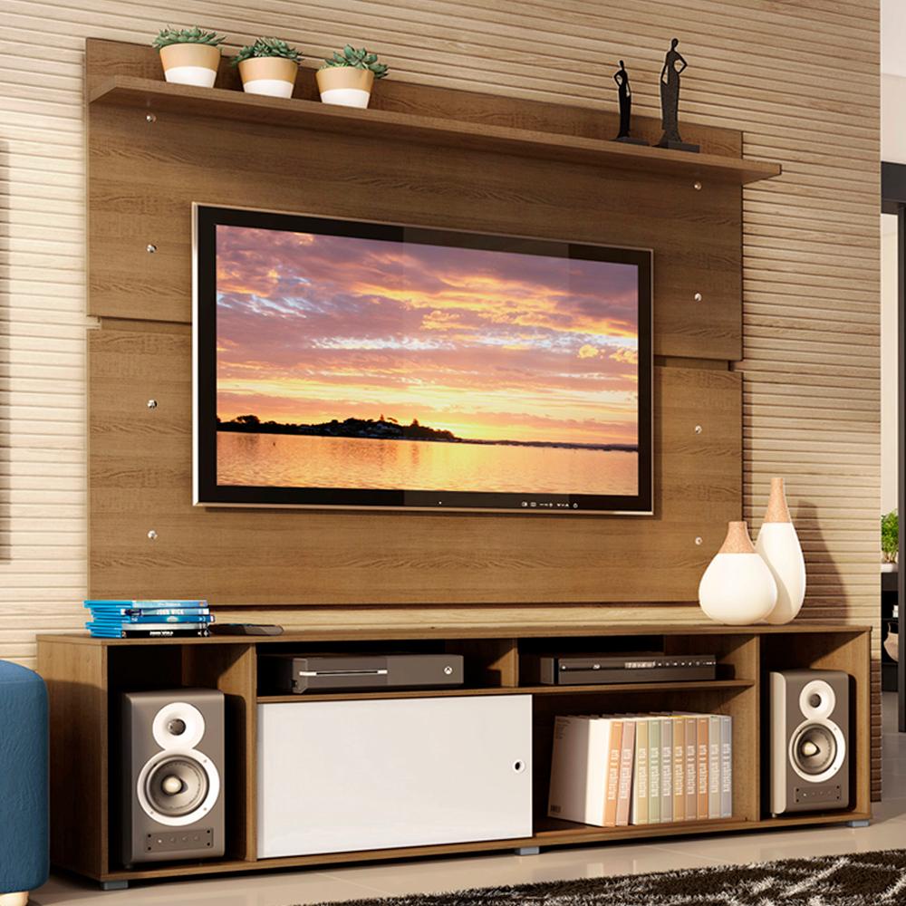 Rack Madesa Cancun e Painel para TV até 65 Polegadas - Rustic/Rustic/Branco em Oferta na Shopee