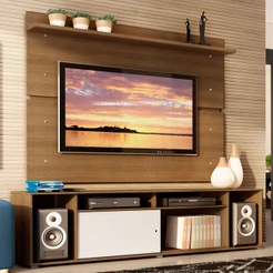 Rack Madesa Cancun e Painel para TV até 65 Polegadas - Rustic/Rustic/Branco