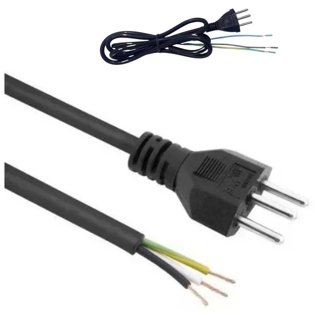 Cabo De Força PP Tripolar Rabicho 3x0,75mm Plugue 10 Amp 1 metro