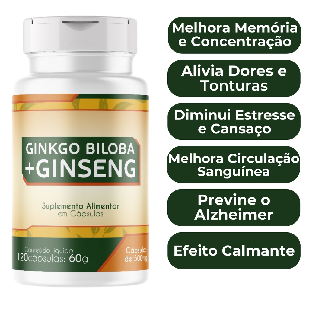 Ginkgo biloba com ginseng puro leg timo 500mg 120 c psulas desconto