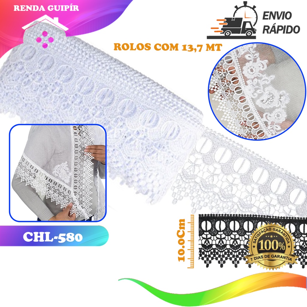 Renda Guipir CHL-580 10.0 Cm -  Rolo C/13.7 Metros