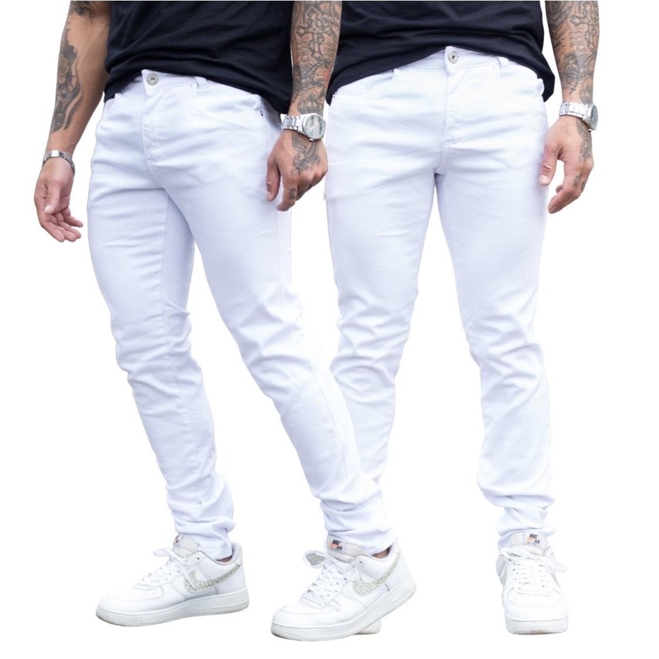 Calça Jeans Masculina Branca Não Transparente Acabamento Top