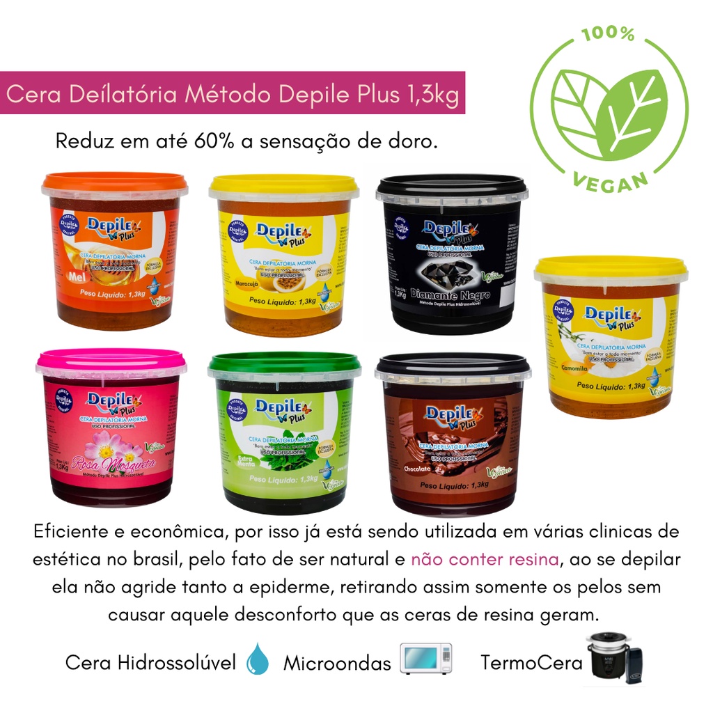 Kit Com 2 Cera Depilatória Depile Plus Profissional 1,3 Kg em Oferta na Shopee