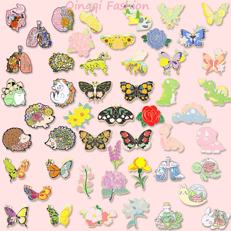 50 Estilos Planta Criativa Animal Pin Esmalte Bonito Colorido Borboleta Porco-Espinho Broche De Dinossauro Crachá Cartoon De Jóias Coleção Presente Para Amigos