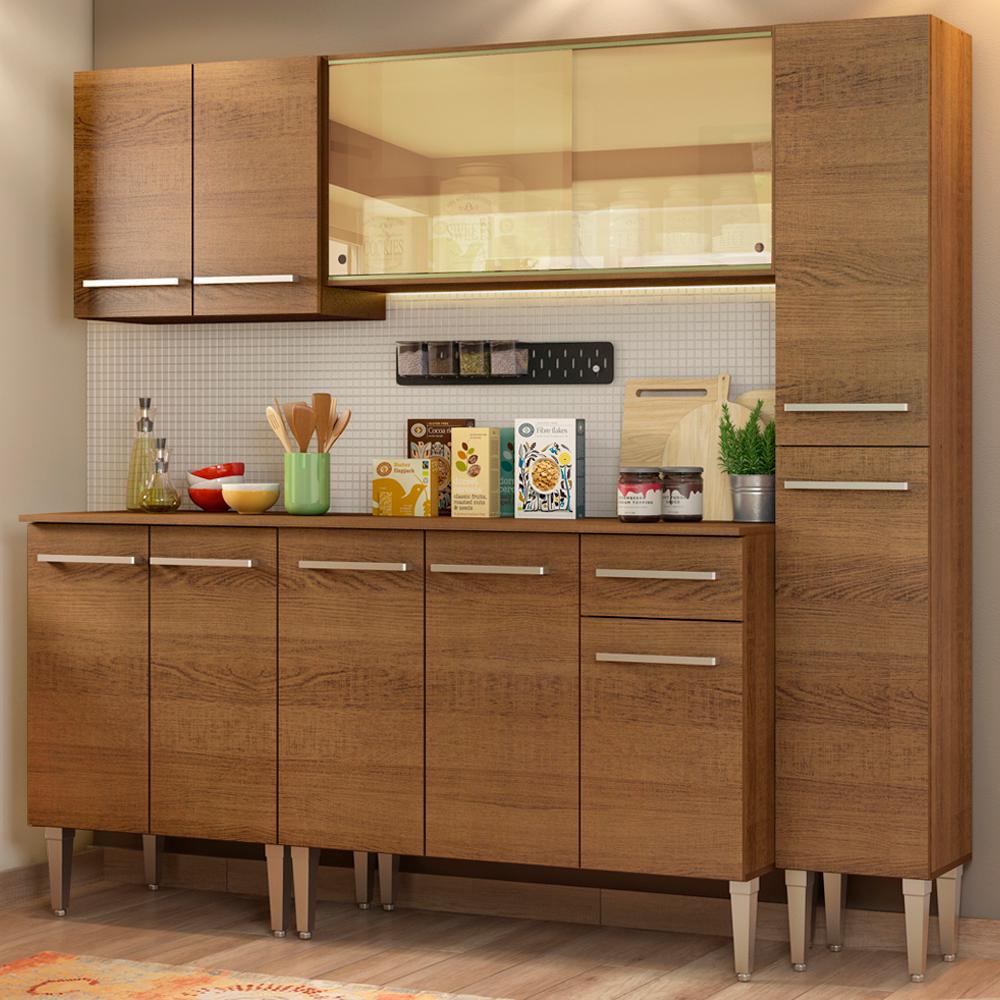 Cozinha Completa Madesa Emilly West com Balcão, Armário Vidro Reflex e Paneleiro - Home & Living