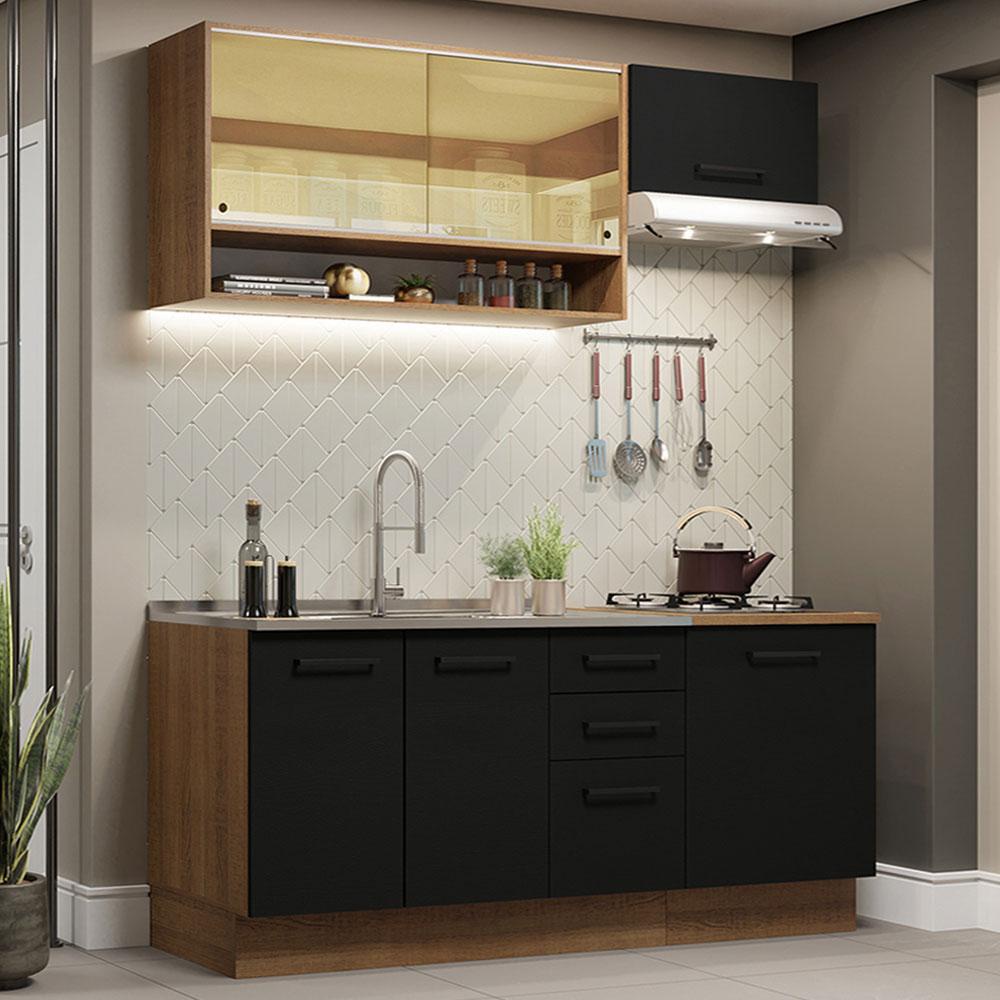 Armário de Cozinha Compacta 180cm Rustic Preto Agata Madesa 04 em Oferta na Shopee