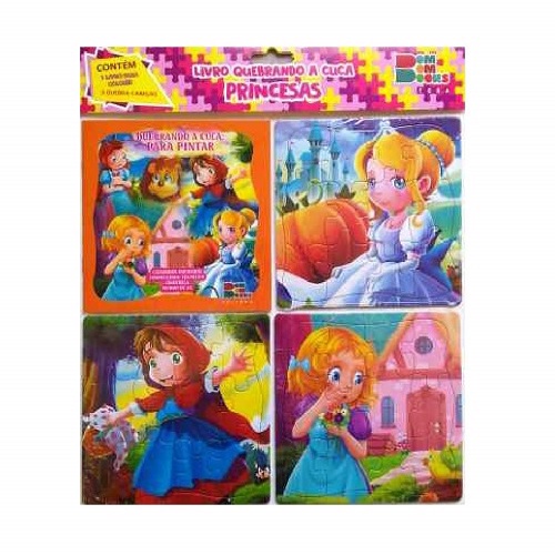 Quebrando a Cuca - Princesas 3 Livro Para Colorir e 3 Quebra-cabeças