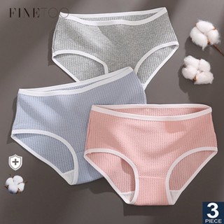 FINETOO 3PCS/Set Waffle Cotton Underwear Para Mulheres Biquíni Feminino Conforto Cuecas De Cintura Baixa Sexy Feminina M-XL Lingerie