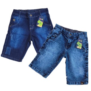Kit 2 Bermuda Infantil e Juvenil Bermuda Jeans de Menino com Regulador