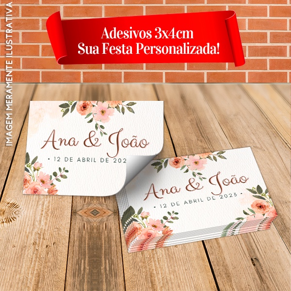 40 Adesivos 3x4cm Personalizados