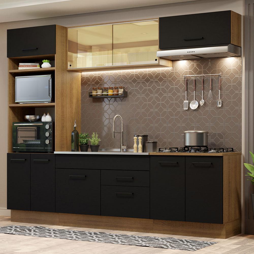 Cozinha Completa Madesa Agata 270003 com Armário e Balcão (Sem Tampo e Pia) - Rustic/Preto em Oferta na Shopee