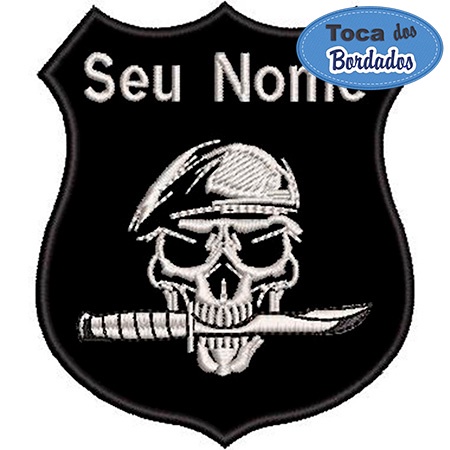 Patch Bordado Termocolante Brevê Militar Skull c/ Seu Nome 10x8cm ...
