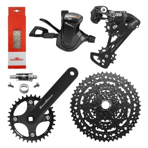 Kit Grupo Transmissão Completa Sunrace M9 1x9 Original Câmbio Traseiro Alavanca K7 11/50d Pedivela Coroa 34t Corrente Bike Bicicleta 6 Peças Single 9v