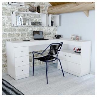 Mesa De Canto Em L Escritório Computador Job Branco Caemmun em Oferta na Shopee
