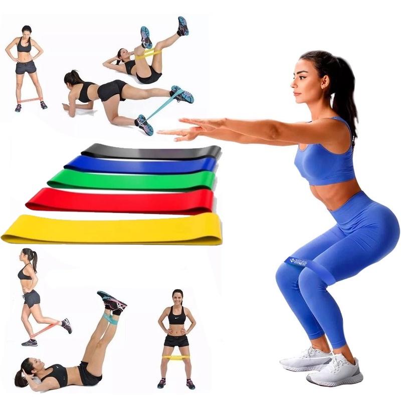 Kit 5 Elástico de Treino Mini Band Elástico Tensão Extensor Exercício Treino Funcional Fisioterapia em Casa
