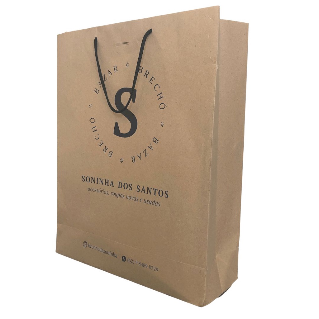 Sacola personalizada tamanho g vertical kraft 43 x 34 x 12 altura x