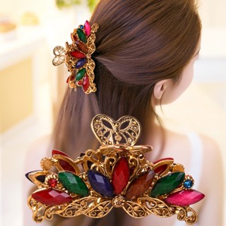 Grampo De Cabelo Vintage Rhinestone Flower Ponytail Para Senhoras Elegante Banheira Tuba Agarrar Acessórios