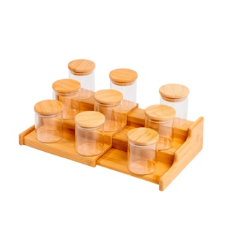 kit 9 potes 200ml tampa bambu e rack organizador bambu Oikos em Oferta na Shopee