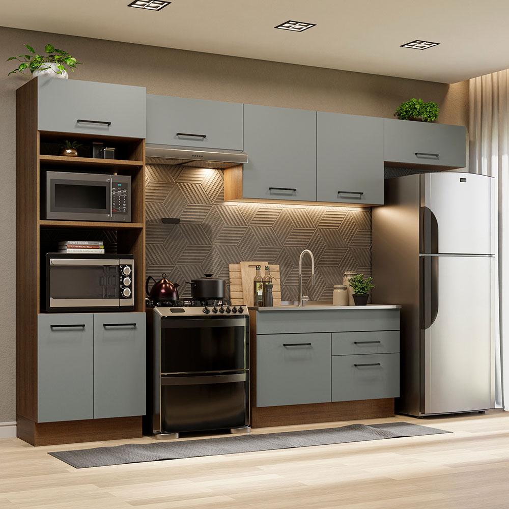 Cozinha Completa Madesa Agata 350001 com Armário e Balcão (Sem Tampo e Pia) - Rustic/Cinza - Home & Living