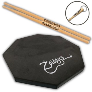 Pad Estudo Bateria Percussão 20cm Preto ou Vermelho + Par Baquetas Vanguarda Spanking