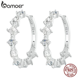 Bamoer Elegante 925 Clipes De Orelha Zircônio Brilhante Prata Jóias Simples Adequado Para Meninas