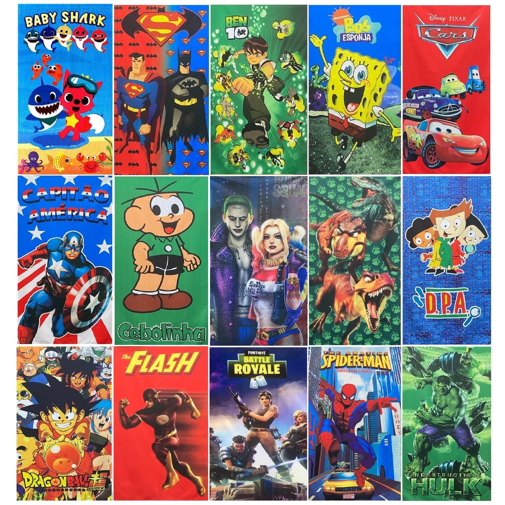 Toalha toalhinha pequena infantil de rosto mao escolar lancheira estampada personagens MENINOS