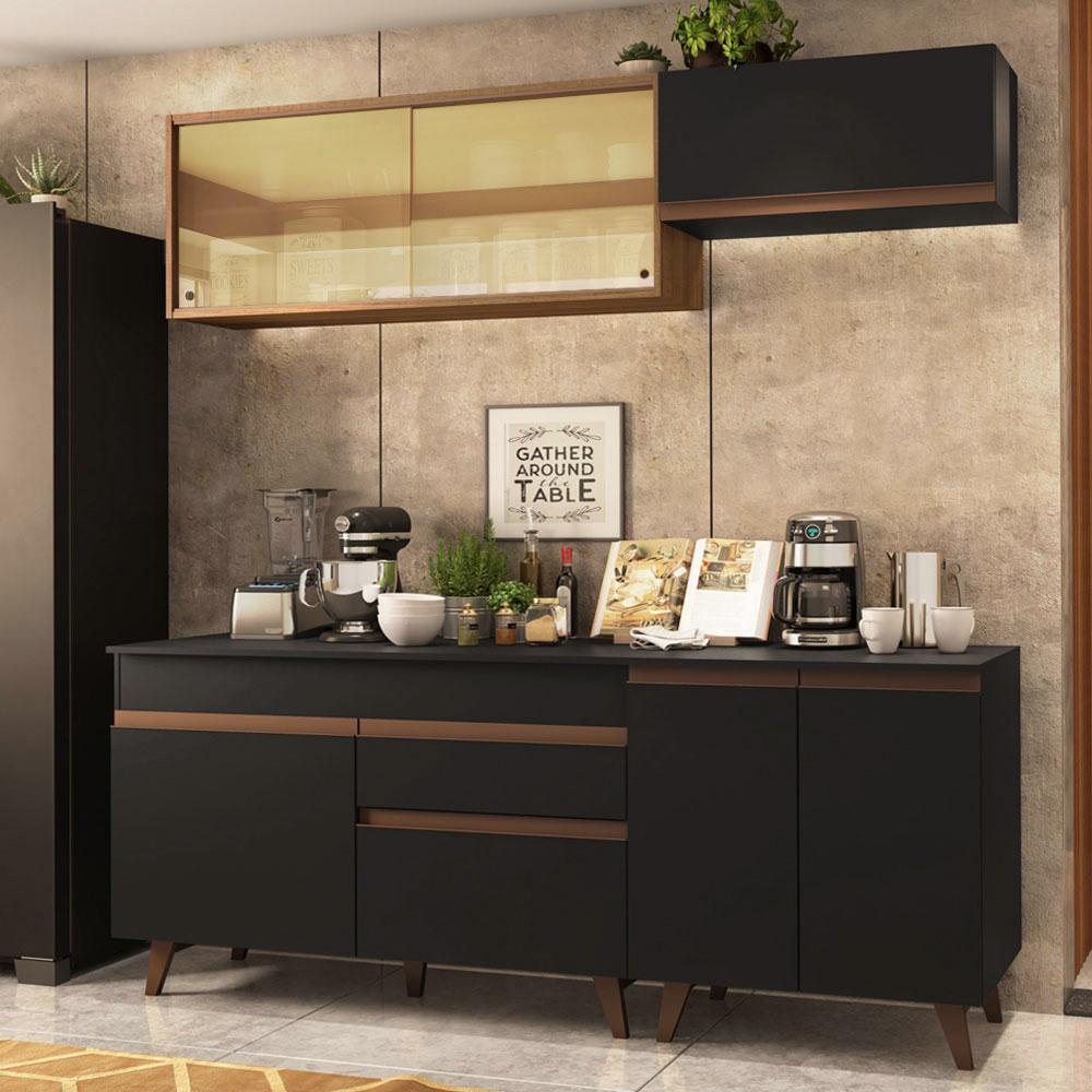 Armário de Cozinha Compacta 190cm Preto/Rustic Reims Madesa 01 em Oferta na Shopee