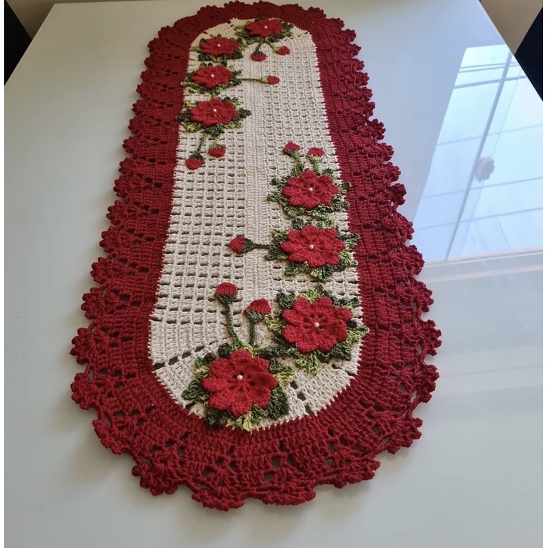Caminho de Mesa Crochê Flores em Oferta na Shopee