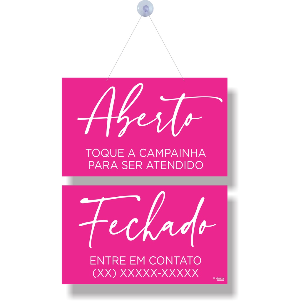 Placa Aberto Fechado Toque campainha rosa Cordao ventosa
