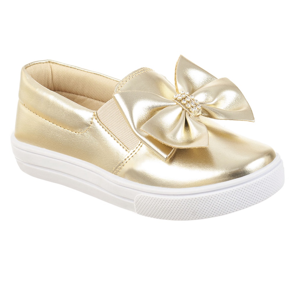 Tênis Casual Infantil Feminino Iate Slip-on Menina Laço Grande Brilho Strass Confortável Festa Calce Fácil Leve Enfeite · foto 2