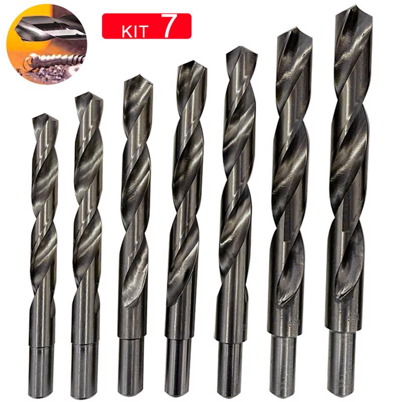 Kit Jogo 7 Brocas Aço Rápido Para Metal Madeira 14,15,16,17,18,19,20mm Haste Rebaixada