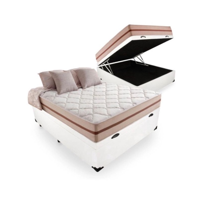 Cama Box Com Baú Casal Colchão De Molas Ensacadas Anjos Classic x x cm Branco