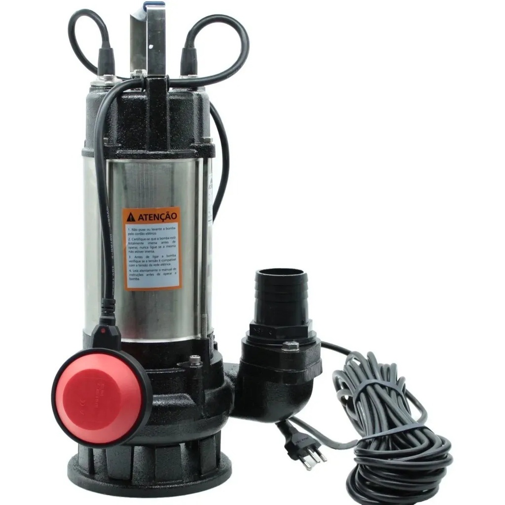 Bomba Submersa Limpa Fossa Aço Inox 1.0hp Worker 220v - Indicada para drenagem de águas servidas e pluviais, limpeza de caixas d'água,bombeamento de efluentes não fibrosos, indústrias