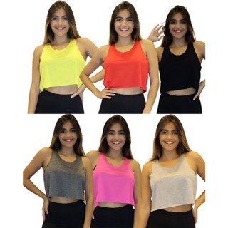 KIT 6 Cropped Regatas Corte a Fio Feminina Fitness