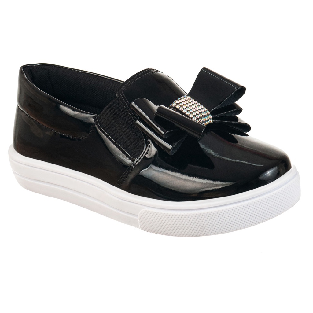 Tênis Casual Infantil Feminino Iate Slip-on Menina Enfeite Laço Brilho Strass Confortável Moda Atual Blogueira Festa Menina Calce Fácil Leve - Baby & Kids Fashion