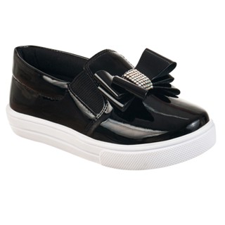 Tênis Casual Infantil Feminino Iate Slip-on Menina Enfeite Laço Brilho Strass Confortável Moda Atual Blogueira Festa Menina Calce Fácil Leve