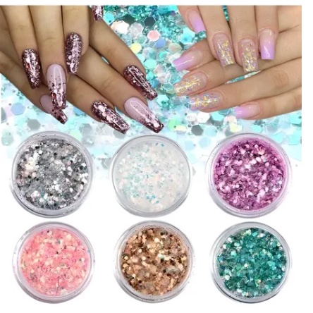 KIT 6 Glitter Encapsulado para Unhas Glitter encapsulado para unhas com formato KS