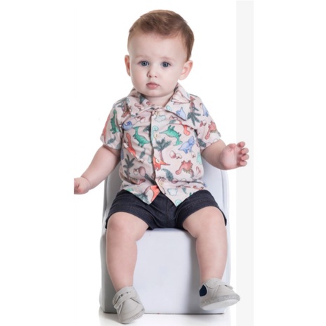 Conjunto  meia malha bermuda cotton jeans camiseta dinossauro verão bebe infantil randa mundu masculino menino 8628