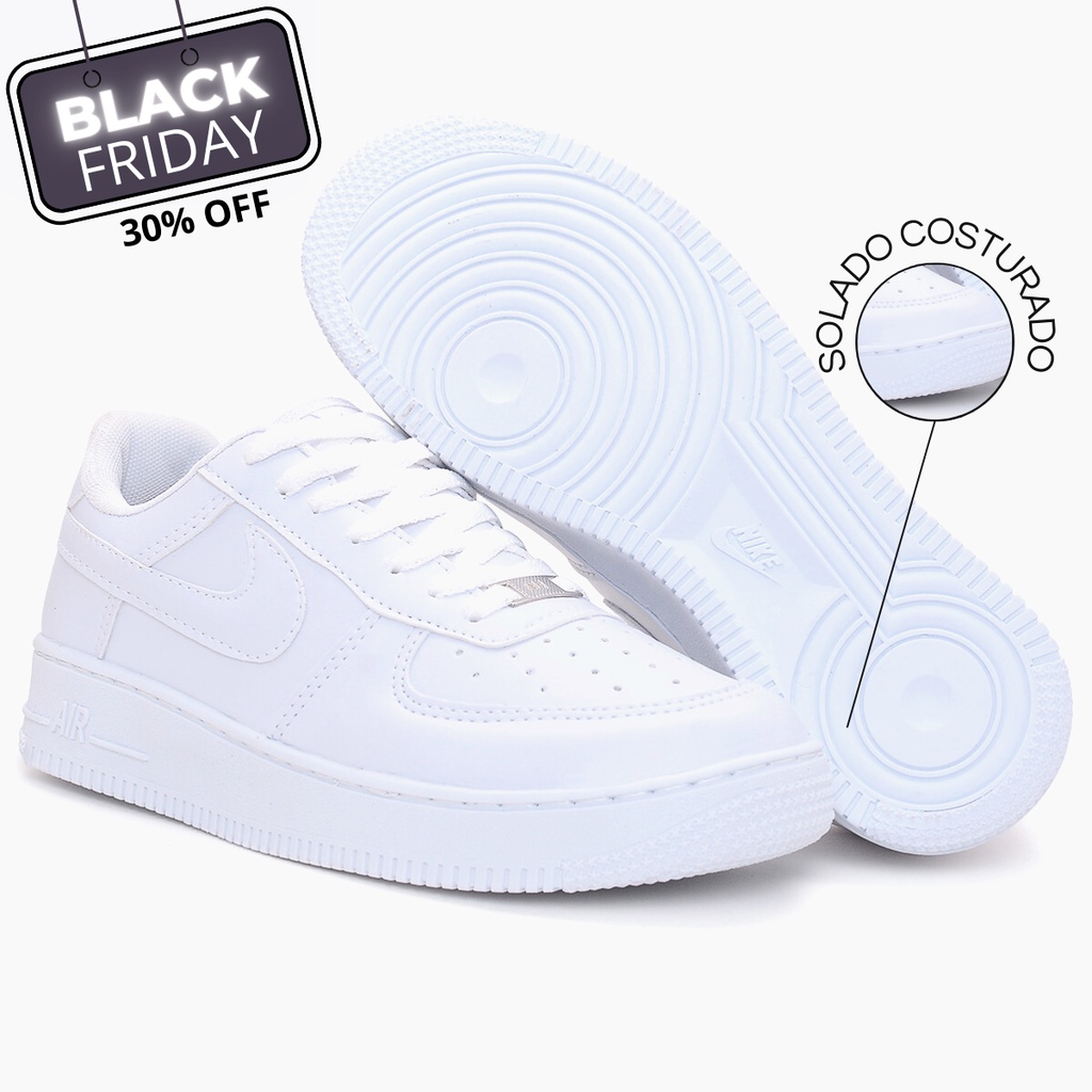 Tenis air-force 1 cano baixo branco AF1 tradicional masculino feminino  promoção barato envio imediato casual skate - Corre Que Ta Baratinho