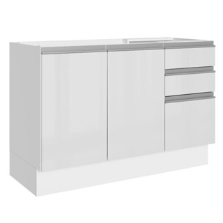 Balcão Gabinete de Pia Madesa Acordes 100% MDF 120 cm 3 Portas e 2 Gavetas - Portas Branco Brilho