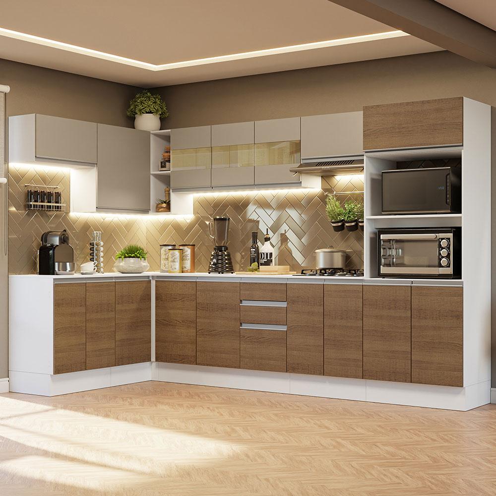 Armário de Cozinha Completa de Canto 100% MDF 447cm Branco/Rustic/Crema Smart Madesa 02 - Home & Living