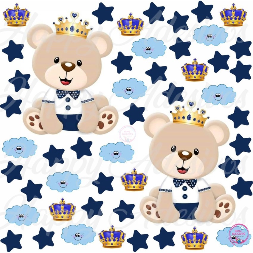 Adesivo Decorativo Infantil Ursinho Príncipe Realeza Urso Rei Faixa Autocolante De Parede