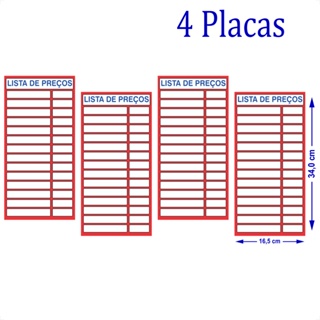 4 Tabelas de Preços em pvc, Lista de Preços Comércio, Placa Preços Mercado, Ref. 44 em Oferta na Shopee