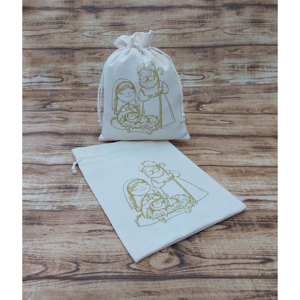 20 Embalagens 15x20 em algodão cru ecológico "Sagrada família".