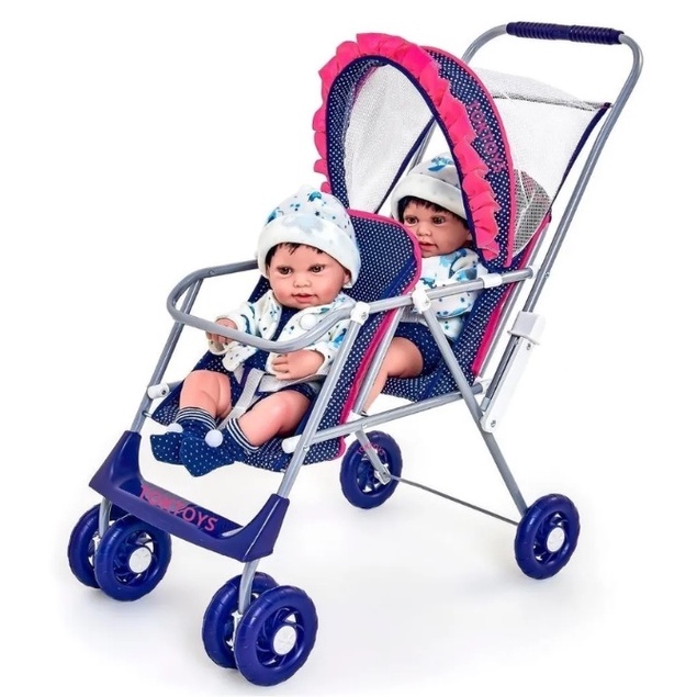 Carrinho De Boneca Gêmeos Gêmeas Bebê Reborn Milano Luxo